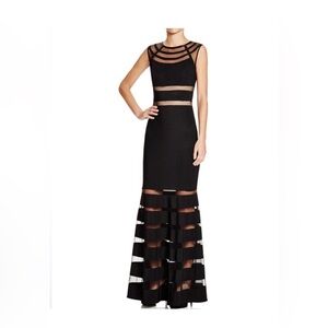 Besty & Adam Mesh Striped Floor Length Gown